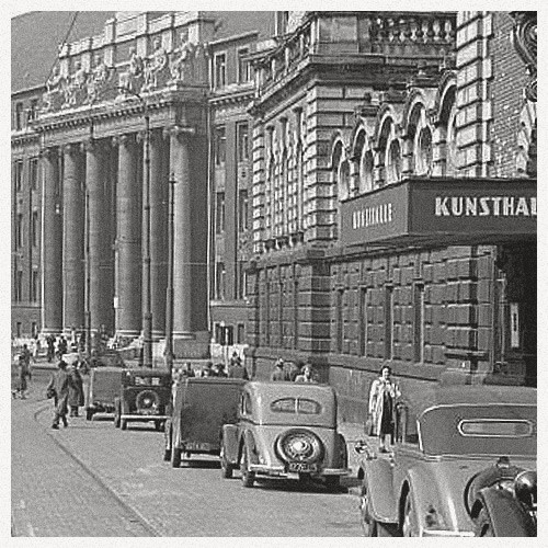 Historische Aufnahme von der Mühlenstrasse mit Kunsthalle und altem Landgericht