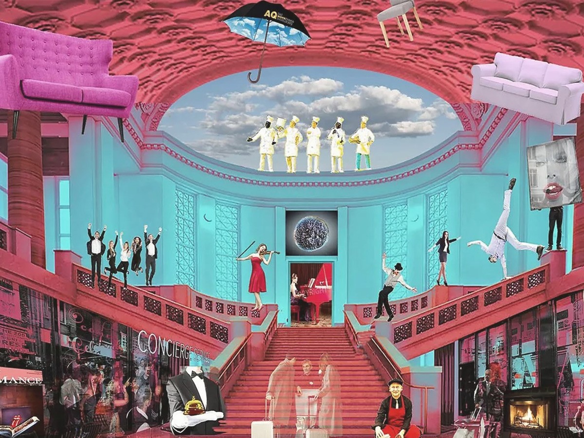 HA Schult Kunstwerk der Eingangshalle vom The Wellem Hotel im Andreas Quartier in Düsseldorf