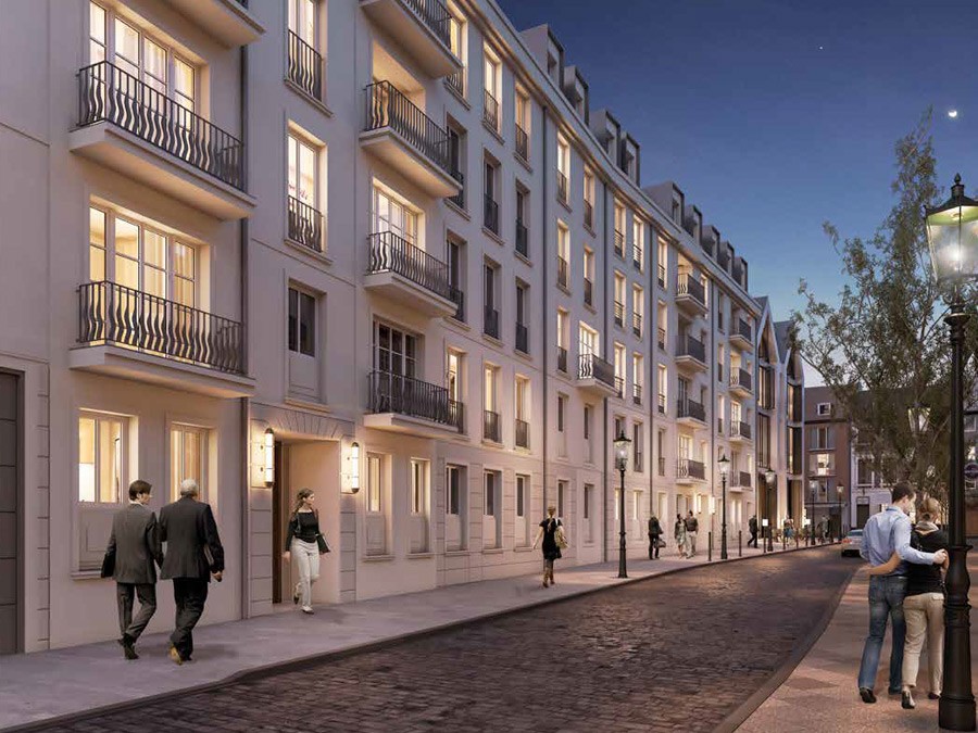 Neubrückstrasse Ansicht der Häuserzeile auf das Andreas Quartier in Düsseldorf