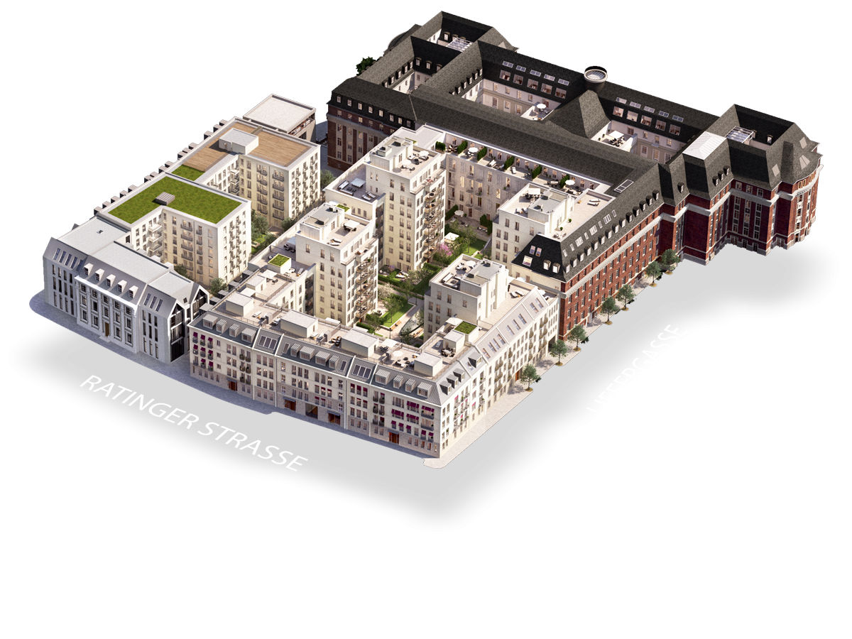Lageplan vom Andreas Quartier von der Ratinger über Liefergasse, Mühlenstrasse und Neubrückstrasse