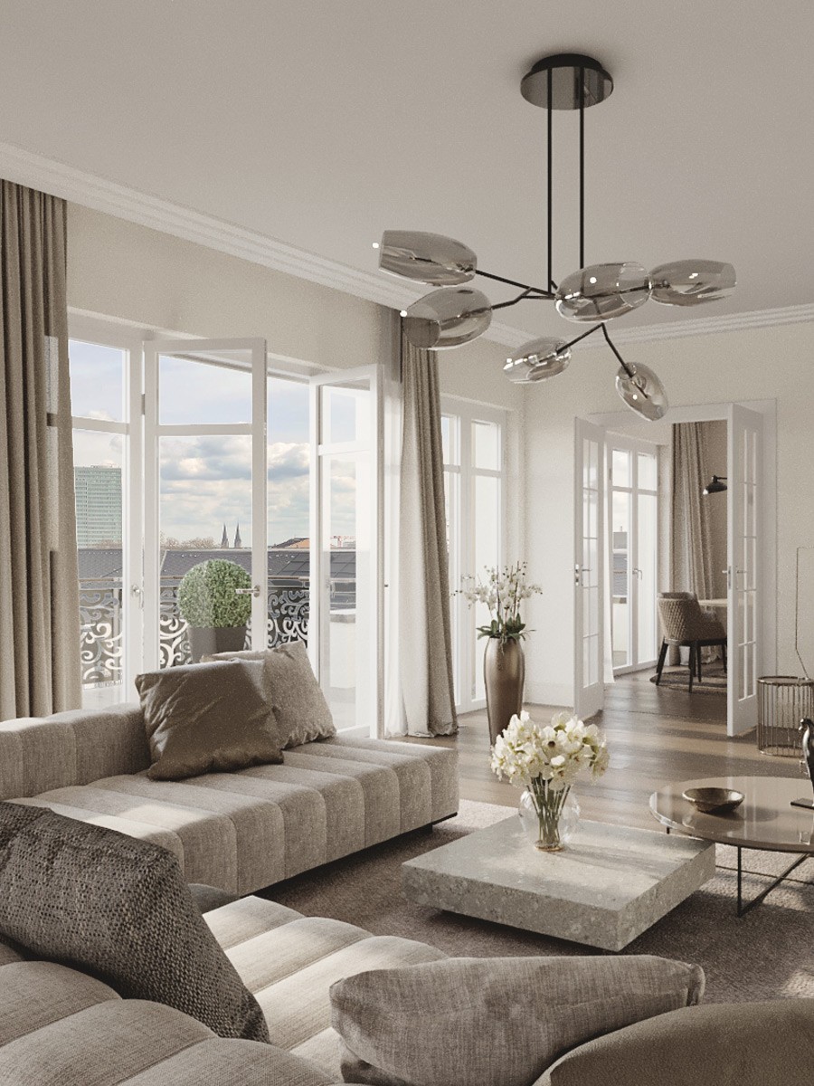 Interior Design eines Wohnbereichs in einer Andreas Quartier Residence in Düsseldorf